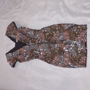 Dress The Population Women's Zoe Cap Sleeve Plunging Neck Sequin Cocktail Dress